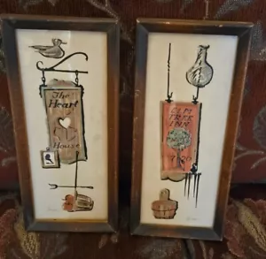 2 Vtg MCM Inn Sign Prints Americana Signed James - Picture 1 of 6