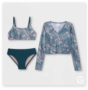 Girls Floral S 6/6X Three Piece Long Sleeve Art Class Rash Guard Bikini Swim Top - Picture 1 of 7