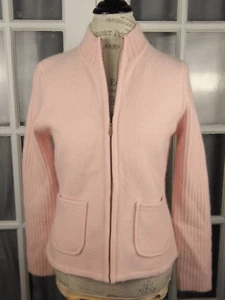 J McLaughlin Womens Pink Wool Angora Full Zip Sweater Jacket Small - Hole - Picture 1 of 6