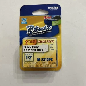Genuine Brother P-touch M-2312PK Black on White Non Laminated Tape 12mm X 8m - Picture 1 of 2