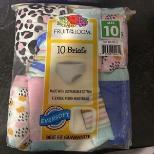 Fruit of the Loom Girl's Cotton Briefs 10 Pack size 10 Multicolor Tag-Free New - Picture 1 of 2