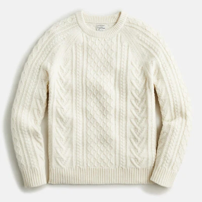 NWT J Crew Rugged Merino Wool Ivory Cream Heavyweight Fisherman Sweater - Image 1 of 2