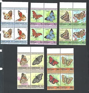 BL Tuvalu dogs, butterflies, & Flowers block of 4 x24 unused - Picture 1 of 12
