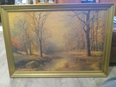 ROBERT WOOD OCTOBER MORN OIL PAINTING, PRINT,COPY 1956  36" BY 25" ORIG. FRM. - Image 1 of 4
