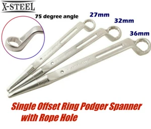 Cr-V Construction Single Deep Offset Ring Podger Wrench Spanner w/ Lanyard Hole - Picture 1 of 5