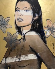 DAVID BROMLEY Nude "Cheyenne" Polymer & Gold Leaf on Canvas 150cm x 120cm