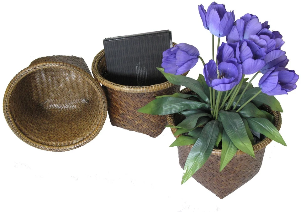 Real Wicker from Rattan Waste Trash Storage Basket Container 4-PACK - Image 1 of 1