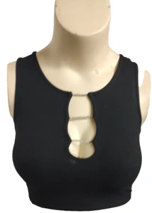 MIXED THREADS Women Jrs Black Ribbed Peephole Crop Top Stretch size L #XO - Picture 1 of 4