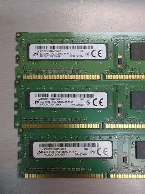 3-MICRON 4GB 1Rx8 PC3-12800U DIMM RAM MT8JTF51264AZ-1G6E1 12 GB - Image 1 of 2