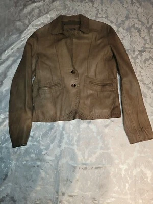 Chaqueta de cuero para mujer Tahari marrón talla grande Foto 1 de 4