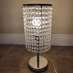 Chrome Crystal Glass Table Lamp Hanging Beads Chandelier Style 16" As Is
