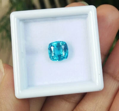 Excellent 1pc_7x7mm. CUSHION NEON BLUE PARAIBA TOURMALINE Top Created Gems! - Image 1 of 4