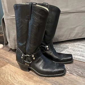 Texas Boot Company Men Harness Motorcycle Boots Sz 8.5D Black Leather Cowboy USA - Picture 1 of 12