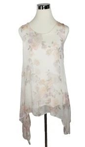 Guisy Italy - White Floral Sleeveless Silk Long Hi-Low Top - Size Small - Picture 1 of 7