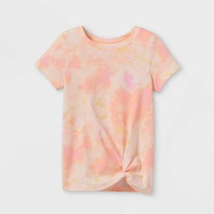 cat & Jack Toddler Girls' Tie-Dye Twist-Front Short Sleeve T-Shirt 2T 4T - Picture 1 of 12
