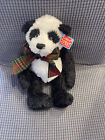 Gotta Gund Panda Bear Plush Stuffed Animal 13” Red Plaid Scarf Beans Xmas Toy