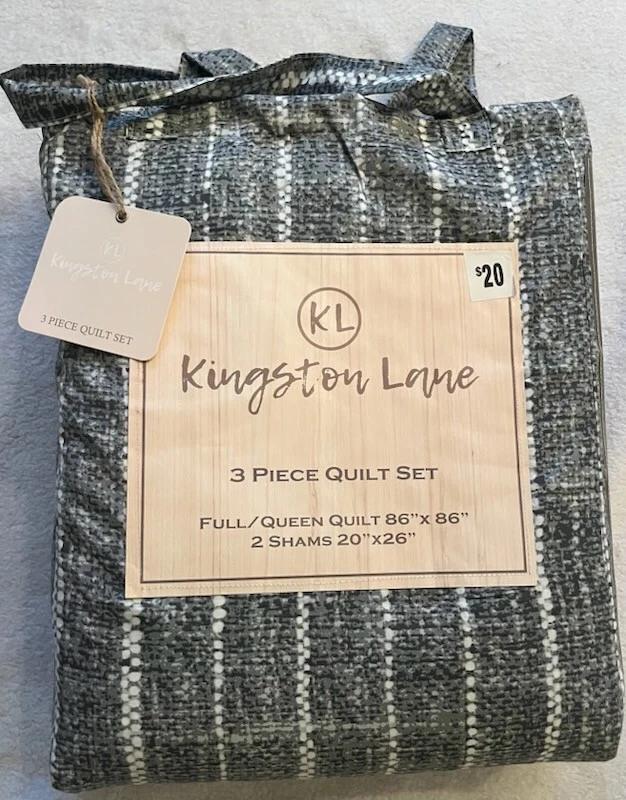 Juego de edredón completo de 3 piezas Kingston Lane gris y blanco queen Foto 1 de 1