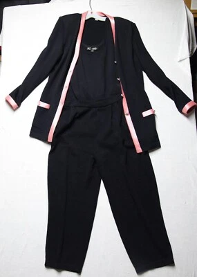 St.John evening coral black rhinestone knit coat, basic tank and separates pants - Image 1 of 4