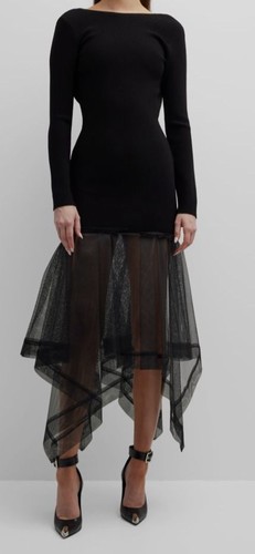 $3790 Alexander McQueen abito donna nero asimmetrico gonna volume taglia X Small