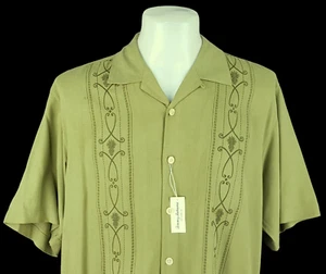 TOMMY BAHAMA Mens Silk LUXURY EMBROIDERED S/S HAWAIIAN SHIRT - L - 48" -RRP £119 - Picture 1 of 12