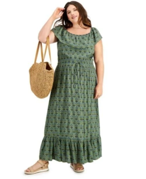 Vestido maxi MSRP $70 Style & Co On/Off-Shoulder verde tamanho MÉDIO NOVO SEM ETIQUETAS - Imagem 1 de 1