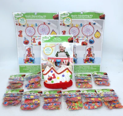 Sesame Street 1st Birthday Decorations HUGE LOT Room High Chair Confetti Crown - Image 1 of 4