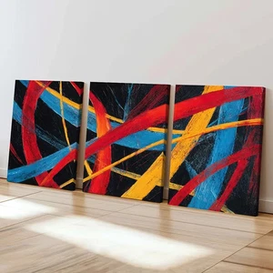 3pcs Abstract Red Blue Yellow Stripes Dynamic Wall Art Canvas Framed 50x70cm - Bild 1 von 2