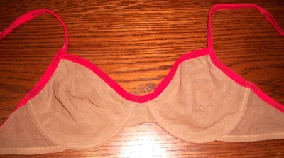 NEW CALVIN KLEIN 36C SHEER BROWN SEXY STRETCH U/W DEMI BRA~RED LOGO TRIM~NO PAD~ - Image 1 of 4