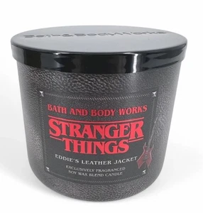 LIMITED Bath & Body Works Stranger Things Eddie's Leather Jacket 3 Wick Candle - Picture 1 of 4