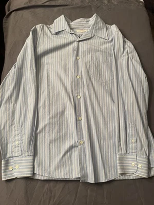 Camisa de vestir Morona para hombre manga larga abotonada azul con rayas blancas grande Foto 1 de 4