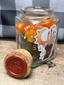 Jar Of Many Things: Orange Moon _ Dice Trinkets Jar, Acrylic Dice, D&D - Picture 1 of 4