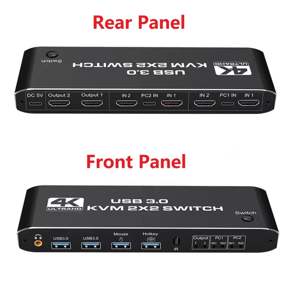 2 in 2 out Dual Monitor HDMI KVM Switch Display USB 3.0 HDMI KVM Switch - Image 1 of 4