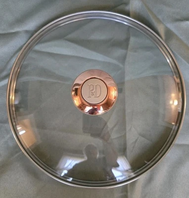 paula dean replacement clear Glass lid w/ tan/copper Knob Handle  9.5” inside  Foto 1 de 4