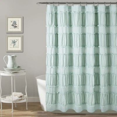 , 72" x 72", Blue Nova Ruffle Shower Curtain - Image 1 of 4