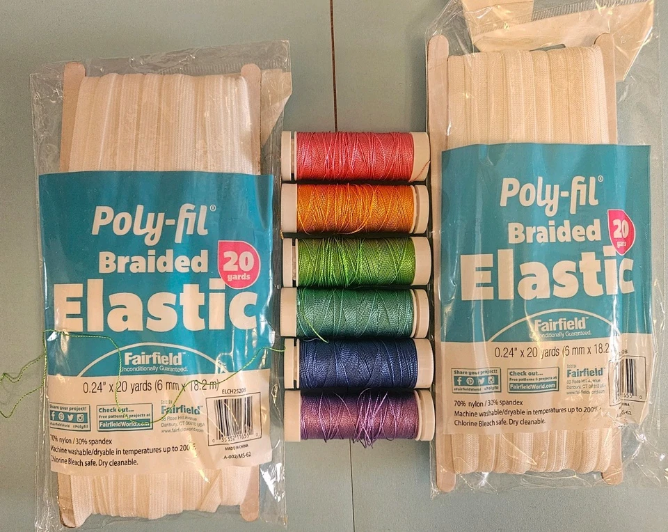 Lot of 2 x 20 Yard Polyfil Elastic & 6 Spools of Thread - Image 1 of 1