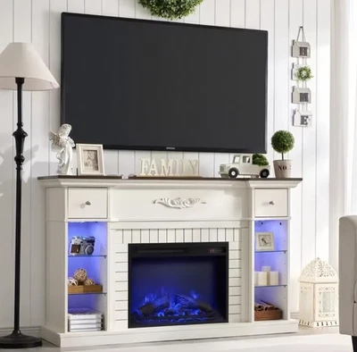 Suporte de TV lareira elétrica 54" fazenda com manto branco - Imagem 1 de 4