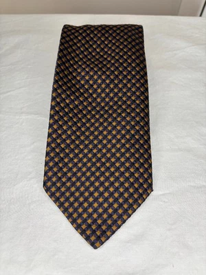 Corbata de cuello italiana NEIMAN MARCUS 100 % seda azul dorado geométrica preppy trabajo oficina Foto 1 de 4