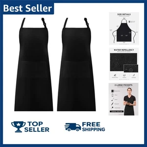 Confezione 2 Grembiule Bavaglino Regolabile Cucina Ristorante Unisex Vestito Nero con... - Foto 1 di 9