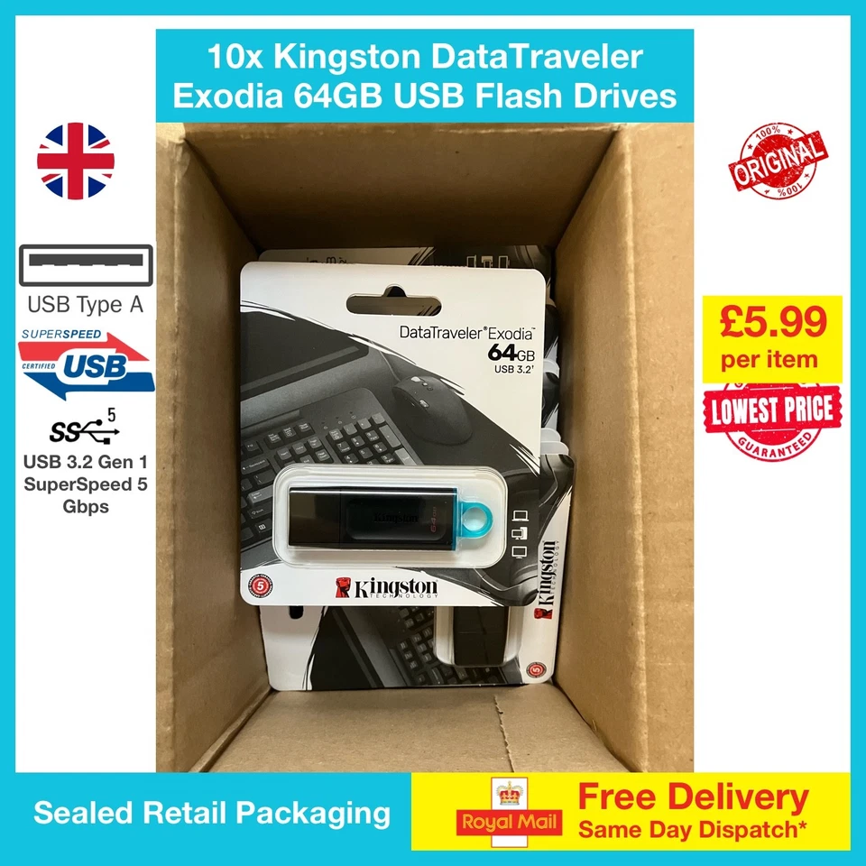 10x Kingston DataTraveler Exodia 64GB Memory Stick USB 3.2, DTX/64GB, FREE DELIV