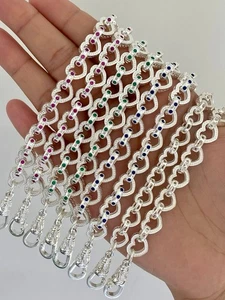925 Sterling Silver Handcrafted Heart Bracelet With Colour Stone Or Plain - Picture 1 of 4