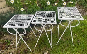 Set 3 Iron Nesting Tables Mid Century Modern Originals Wrought Iron - Picture 1 of 5