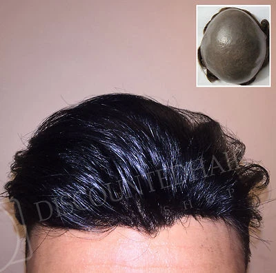 Mens Toupee Hair Replacement System Unit Hairpiece BIO Thin Skin Human Hair - Image 1 of 4
