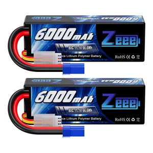 2x Zeee 11.1V 80C 3S 6000mAh Lipo Battery EC5 for RC 1/8 1/10 Vehicles Car Truck - Picture 1 of 6