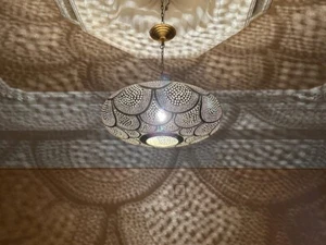 Large Moroccan Brass Pendant Light – Intricate Pierced Design Hanging Lamp - Picture 1 of 9