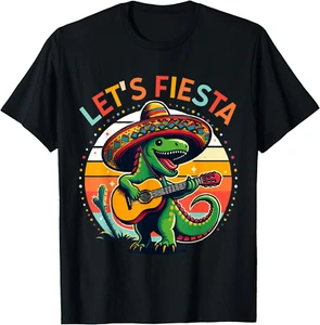 Cinco De Mayo Boys Kids Let's Fiesta Dinosaur Mexican T-Shirt - Picture 1 of 5