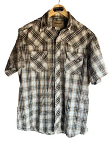 Camisa Wrangler Para Hombre De Colección Años 80 Perla Broches Marrón A Cuadros Talla Grande 2 Bolsillos - Imagen 1 de 4