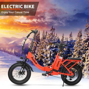 Orange 16" 750W Electric Folding Bicycle Fat Tire Beach City Ebike e bike - Picture 1 of 9