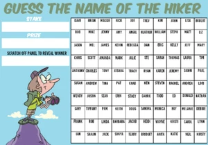 A3 GUESS THE NAME OF HIKER SCRATCHCARD Golf 100 Players Sport Game Scratch Card - Picture 1 of 2