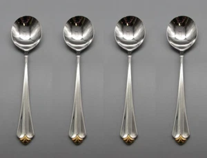 Oneida Stainless GOLDEN JUILLIARD Large Round Soup Spoons - Set of Four NOS Rare - Picture 1 of 3