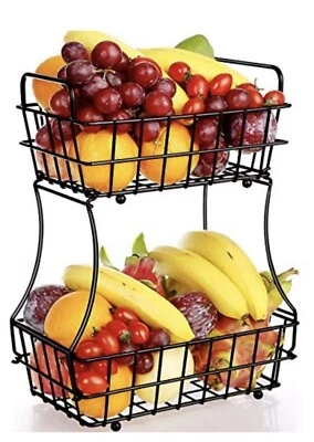 TomCare 2-Tier Fruit Basket Metal Fruit Bowl Bread Baskets Detachable Bronze - Image 1 of 4
